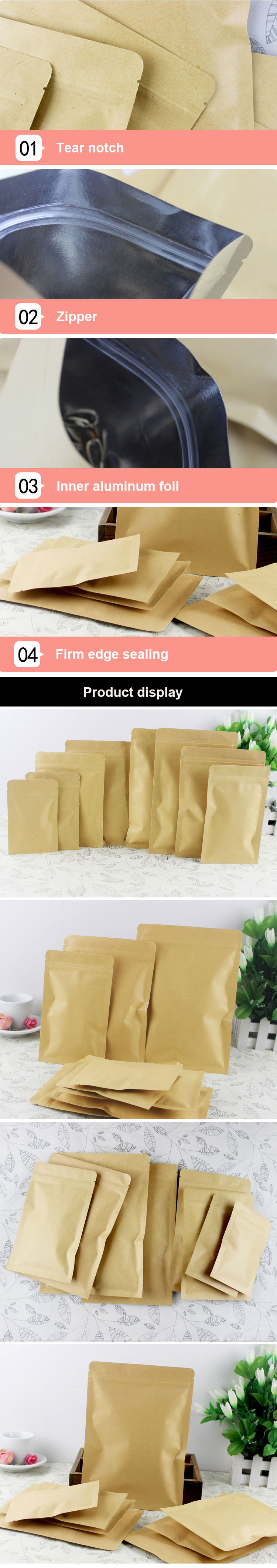 flat zipper pouch kraft