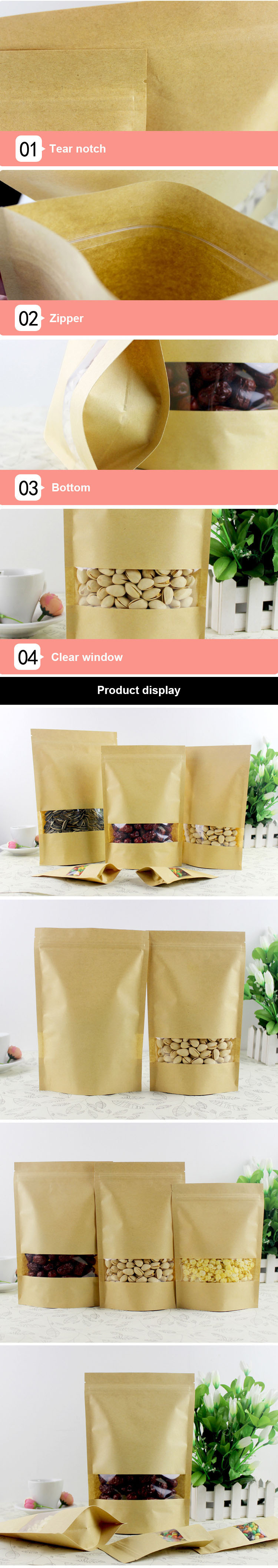 kraft bag with window and zipper